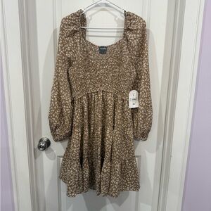 ARULA Tan Floral Casual Dress